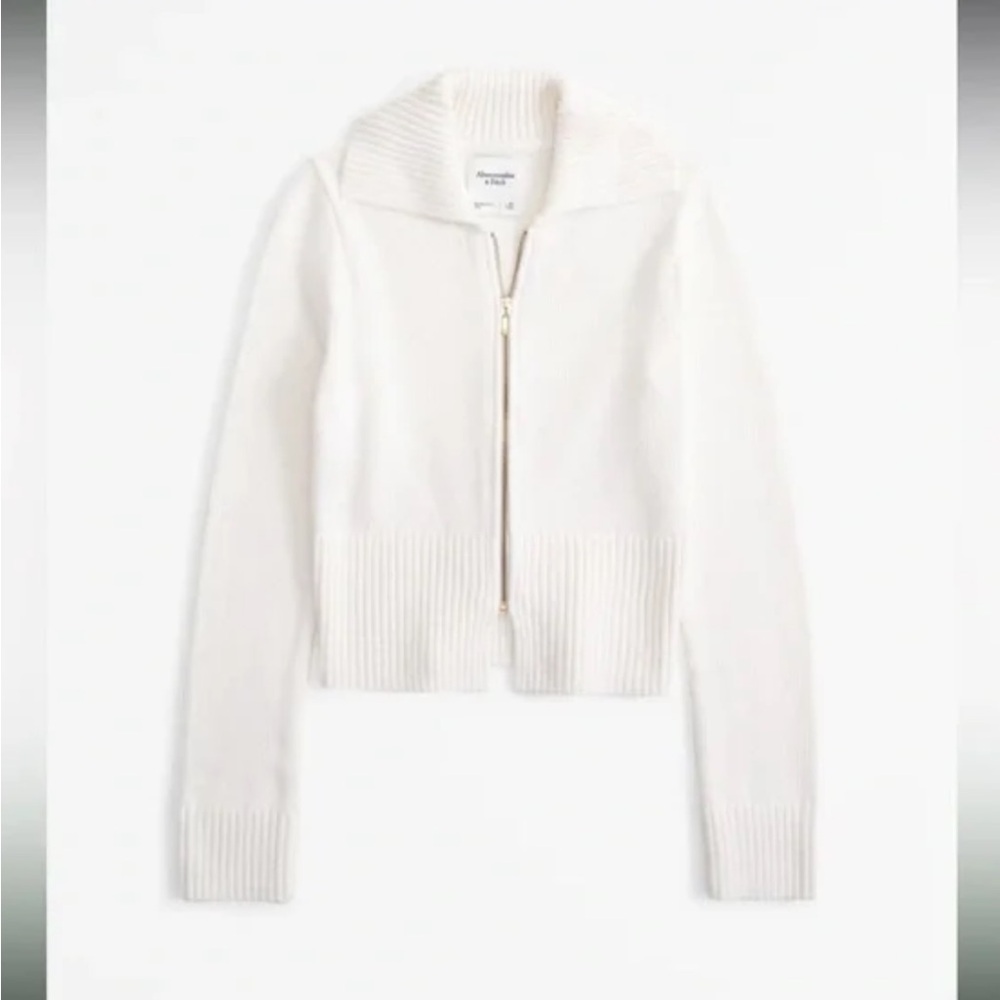 Abercrombie & Fitch Cream Zip-Up Cardigan